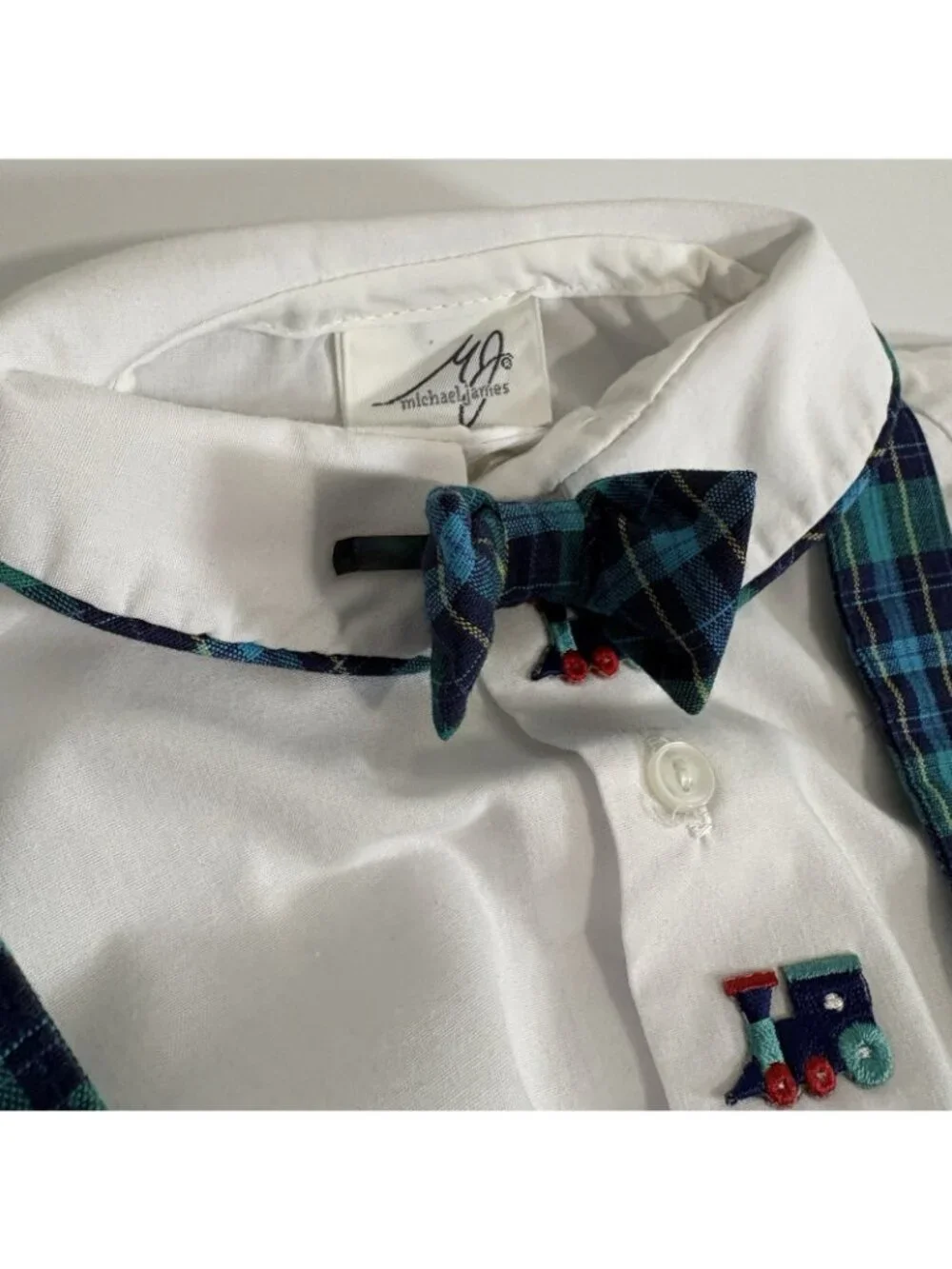 Michael James Green Blue Plaid Train Vintage 90’s Romper